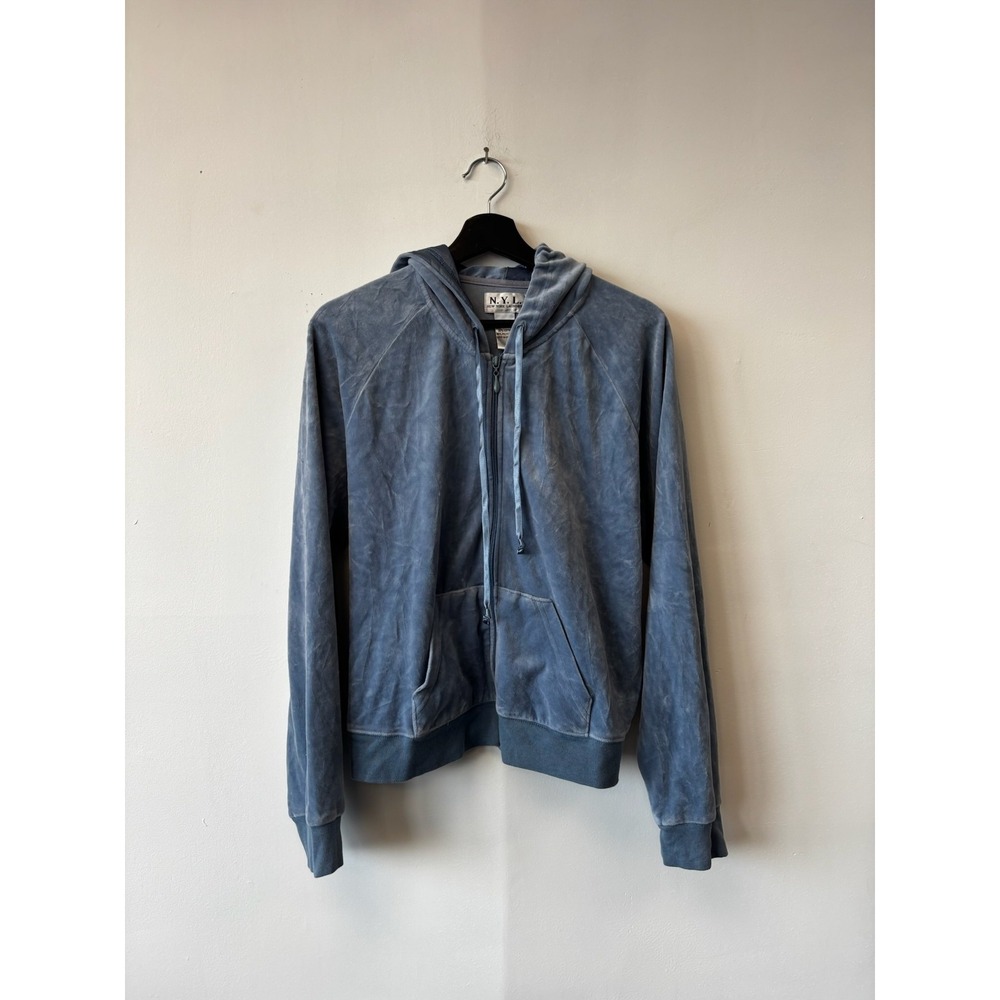 VTG NYL New‎ York Laundry Hoodie Womens XL Blue Full Zip Hooded Sweatshirt Soft